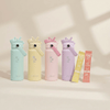 Four Healthy Gal™ Move Hydration Bottles in sage, butter yellow, blush pink, and lavender, displayed with Healthy Gal electrolyte stick packets